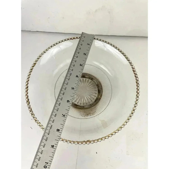 VTG Three Footed Clear Cut Pressed Glass Bowl Gold 3D Embossed Trim - Picture 3 of 13